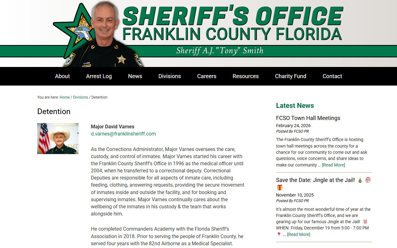 Franklin County FCSO detention division page for jail inmate records