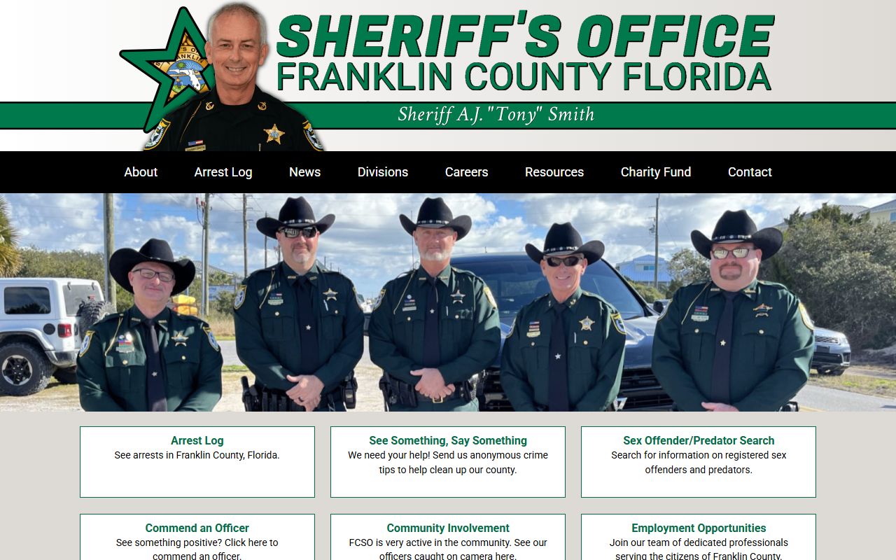 Franklin County Sheriff's Office homepage used to reach the inmate population arrest log