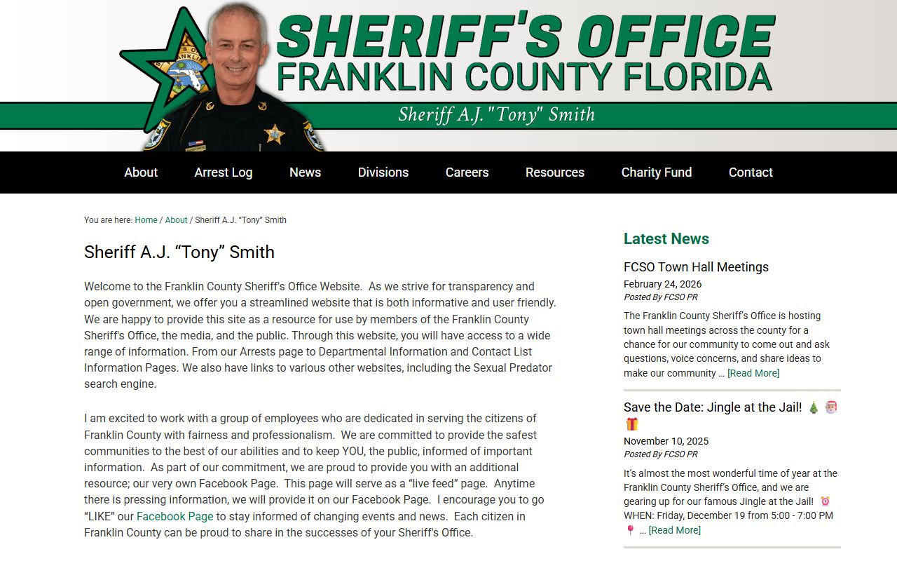 Franklin County Sheriff Tony Smith inmate population and custody overview